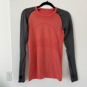 Lululemon swiftly tech long sleeve in orange and gray
